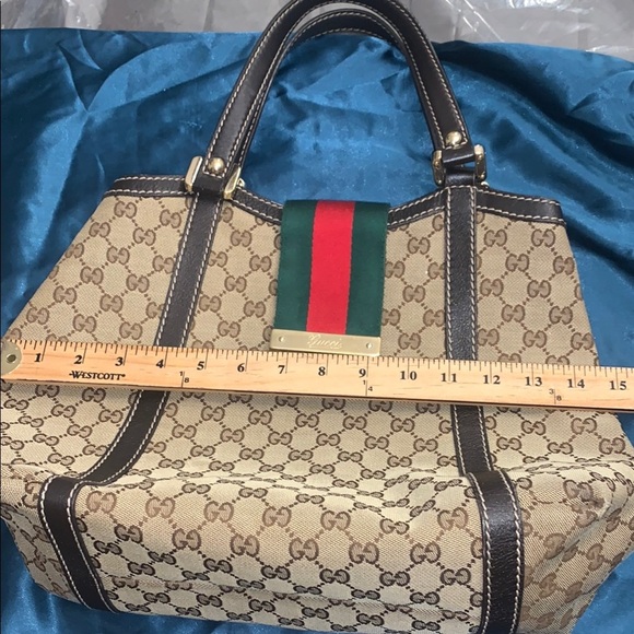 Gucci Brown and Green Monogram Tote Like New Authentic - Picture 6 of 15